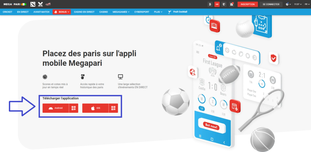 Instructions pour le téléchargement MegaPari Android