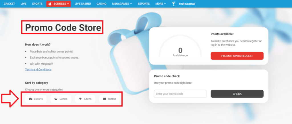 MegaPari promo code to get a gift